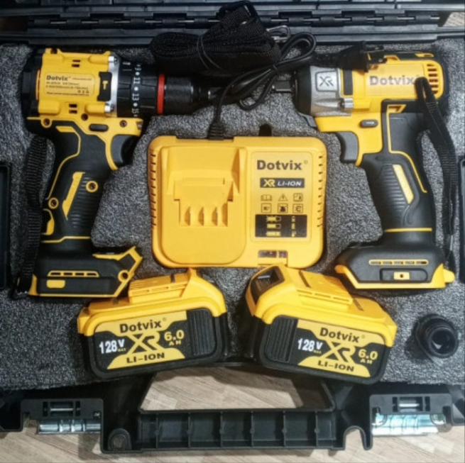 KIT DE TALADRO Y ATORNILLADOR INALAMBRICO DOTVIX 2 BATERIAS DE 128V: Potencia y comodidad en tus manos.✨💪✅